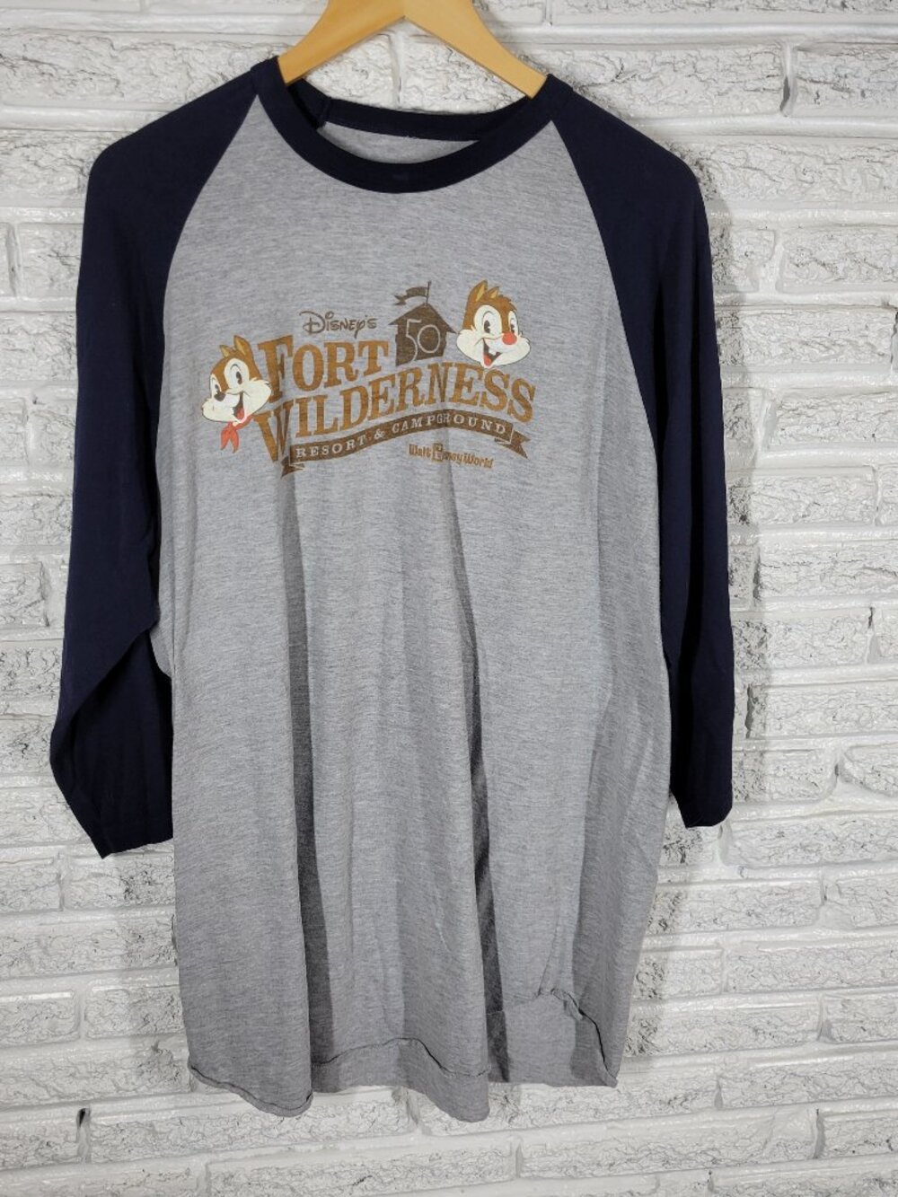 Disney World Fort Wilderness 50th Raglan Shirt 2XL Chip Dale Baseball NOV34E